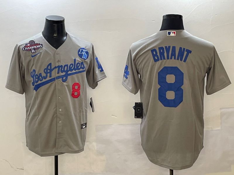 Men Los Angeles Dodgers 8 Bryant Grey Game 2025 Nike MLB Jersey style 3